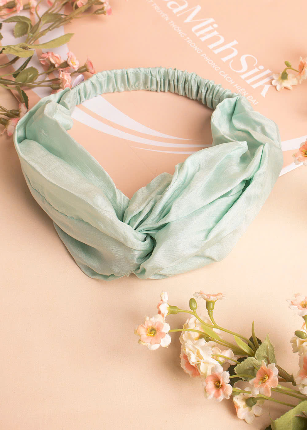 băng đô lụa xanh mint