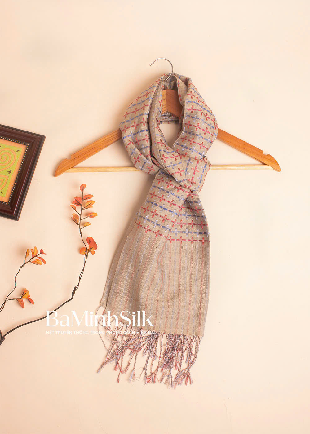 khăn quàng bộc mẩy màu ghi - khăn thổ cẩm cho nam của Bá Minh Silk