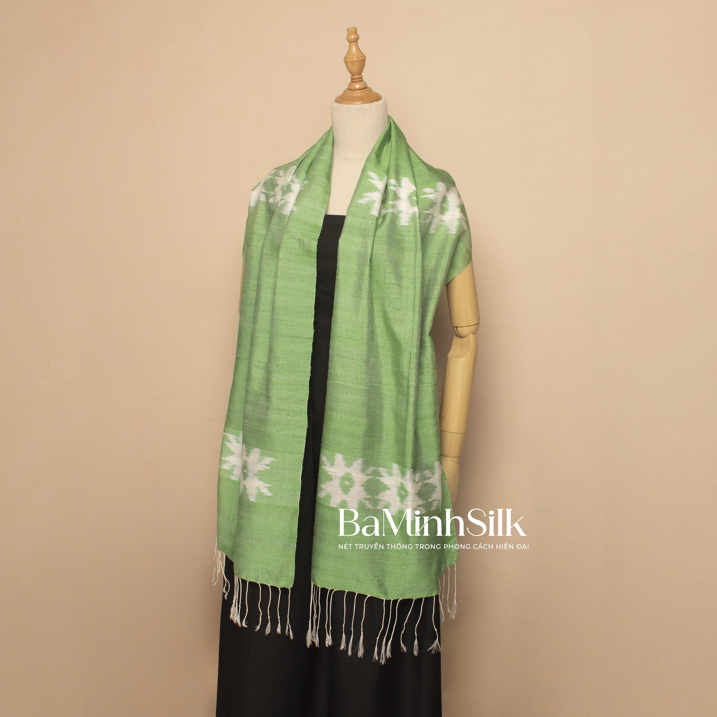 khăn hổ cẩm ikat hoa 02 - khăn tơ tằm thổ cẩm Bá Minh Silk