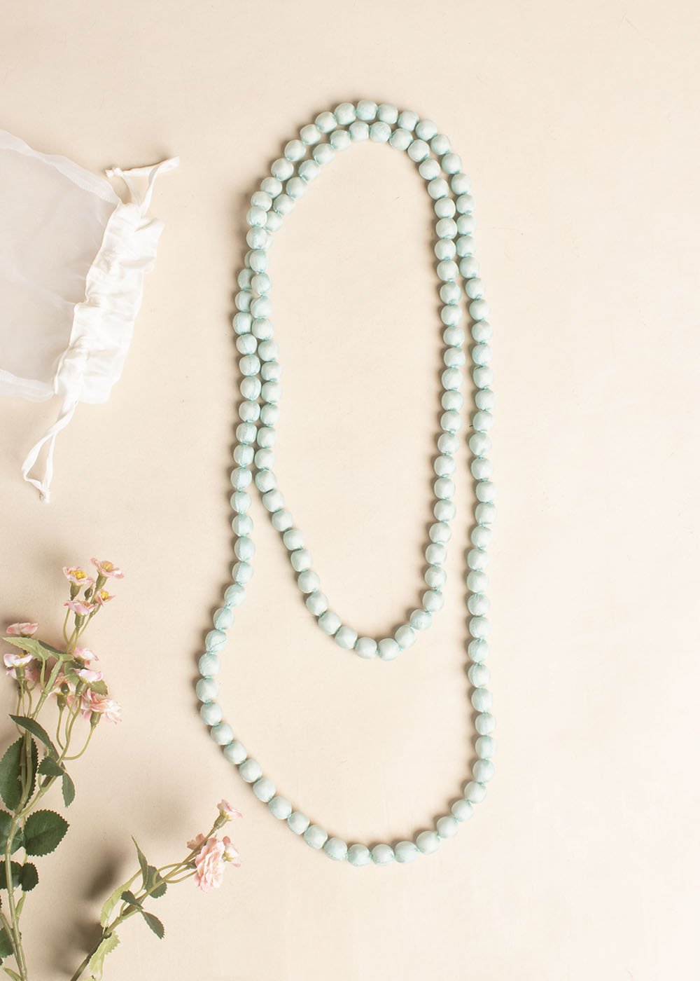 vòng cổ lụa hạt to màu xanh mint 1cm