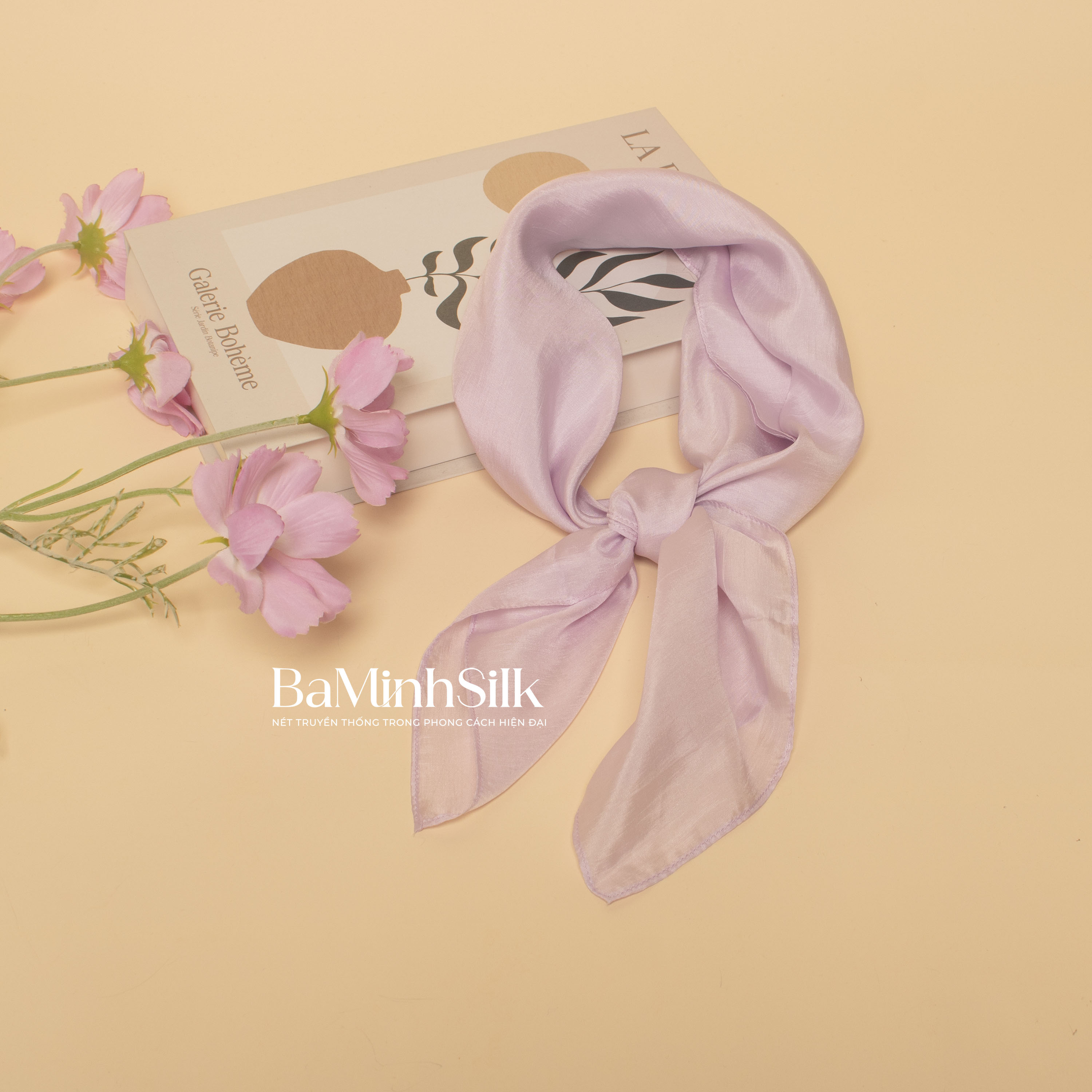 khăn lụa vuông trơn màu tím 70x70cm