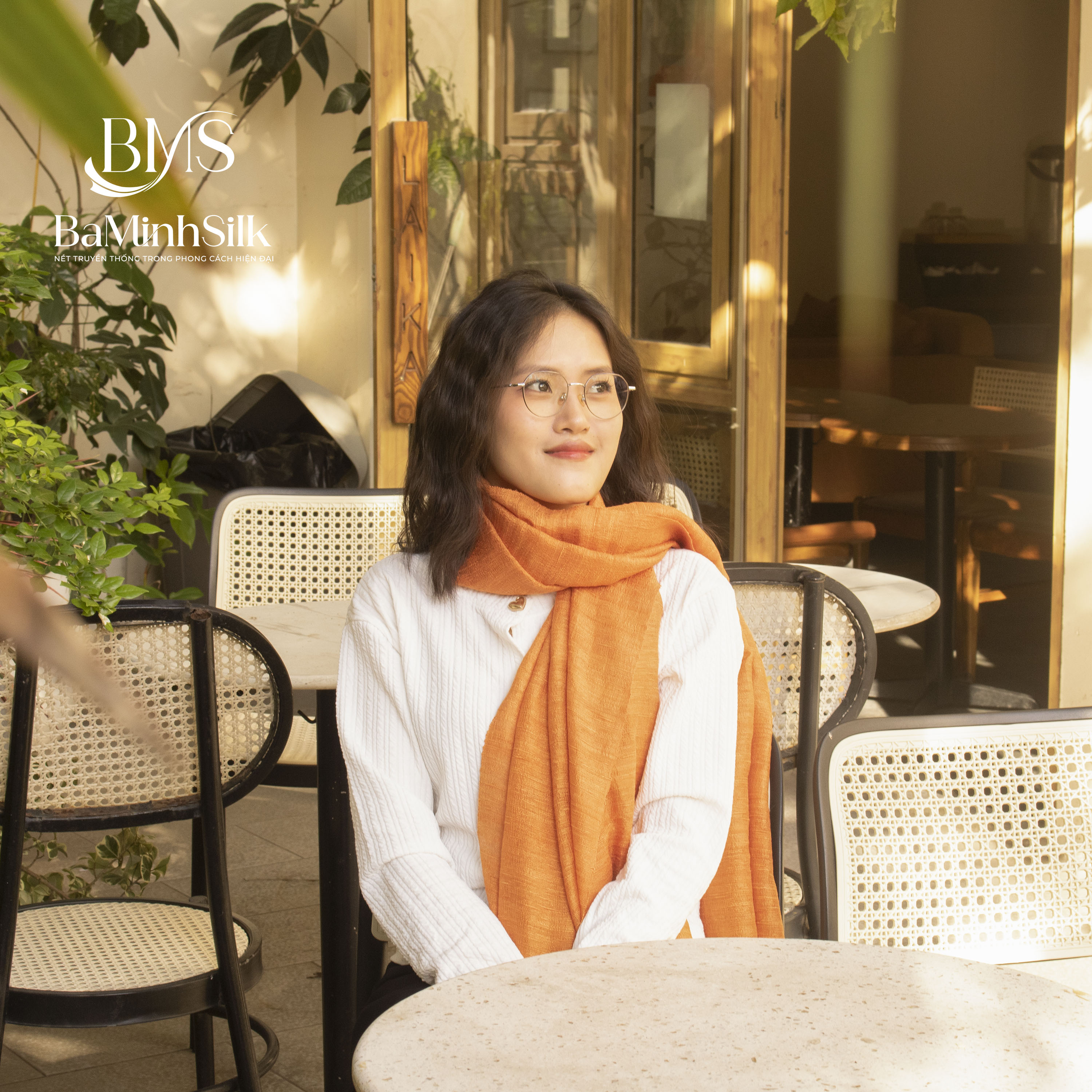 quàng khăn đũi tơ tằm tằm màu cam