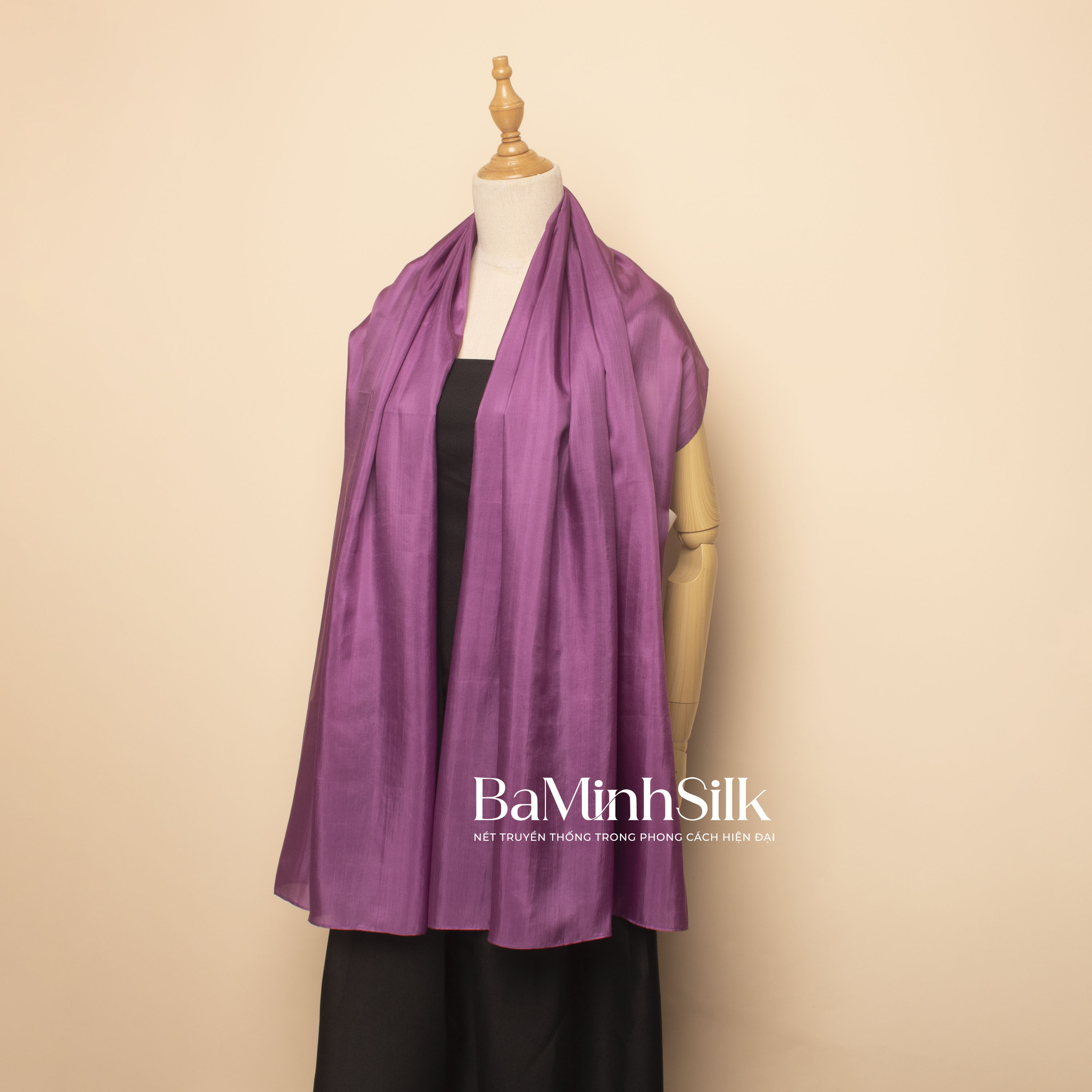 khăn choàng lụa tơ tằm dài trơn màu tím huế