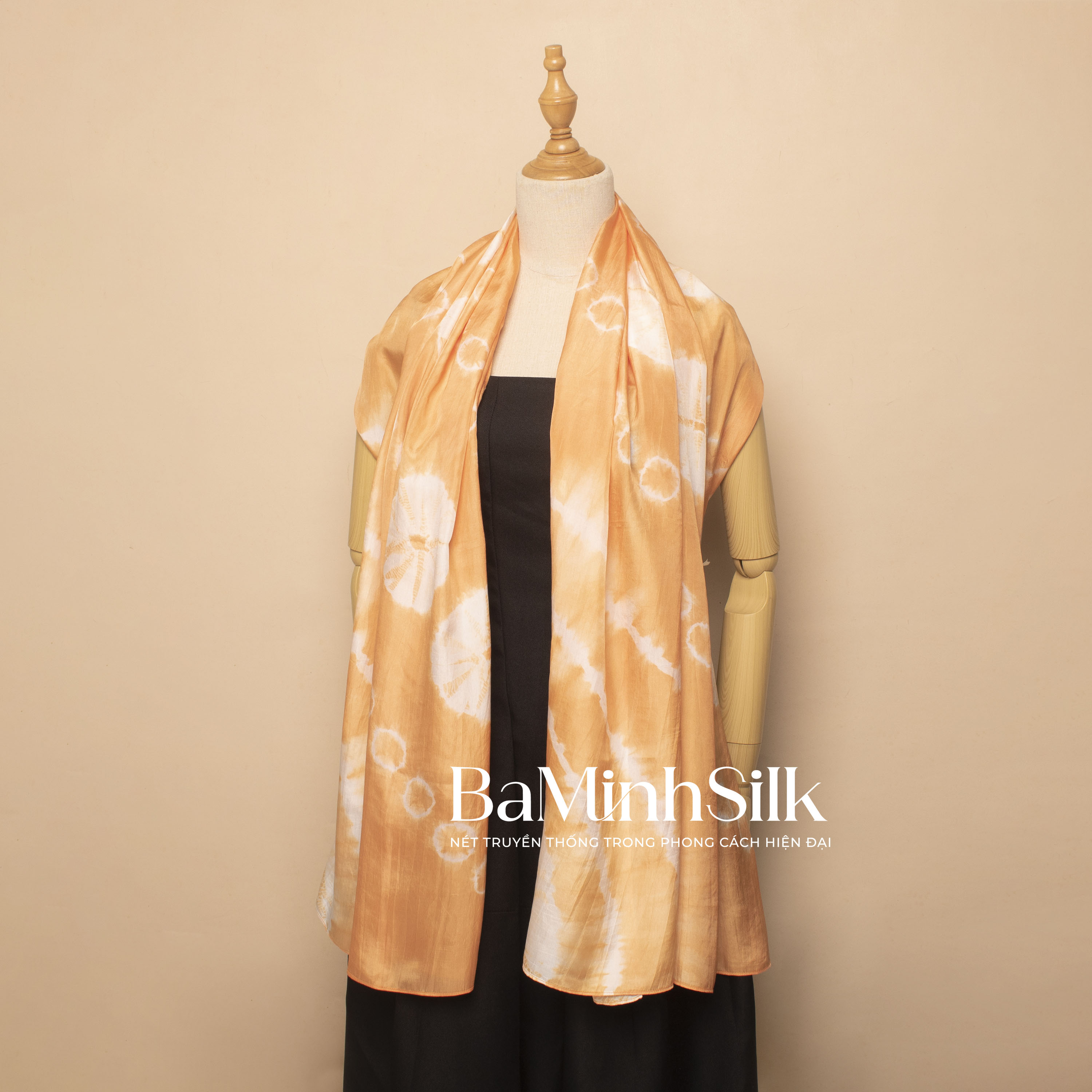 khăn lụa dài shibori HT3 vàng