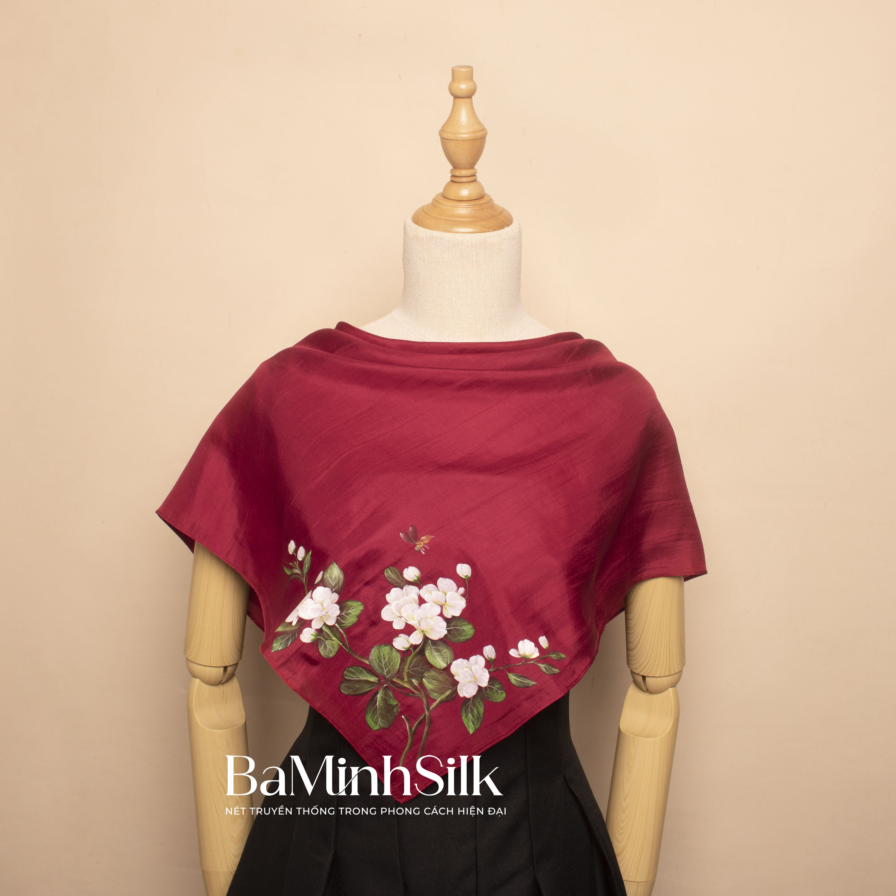 khăn lụa vuông hoa nhài 70x70 đỏ