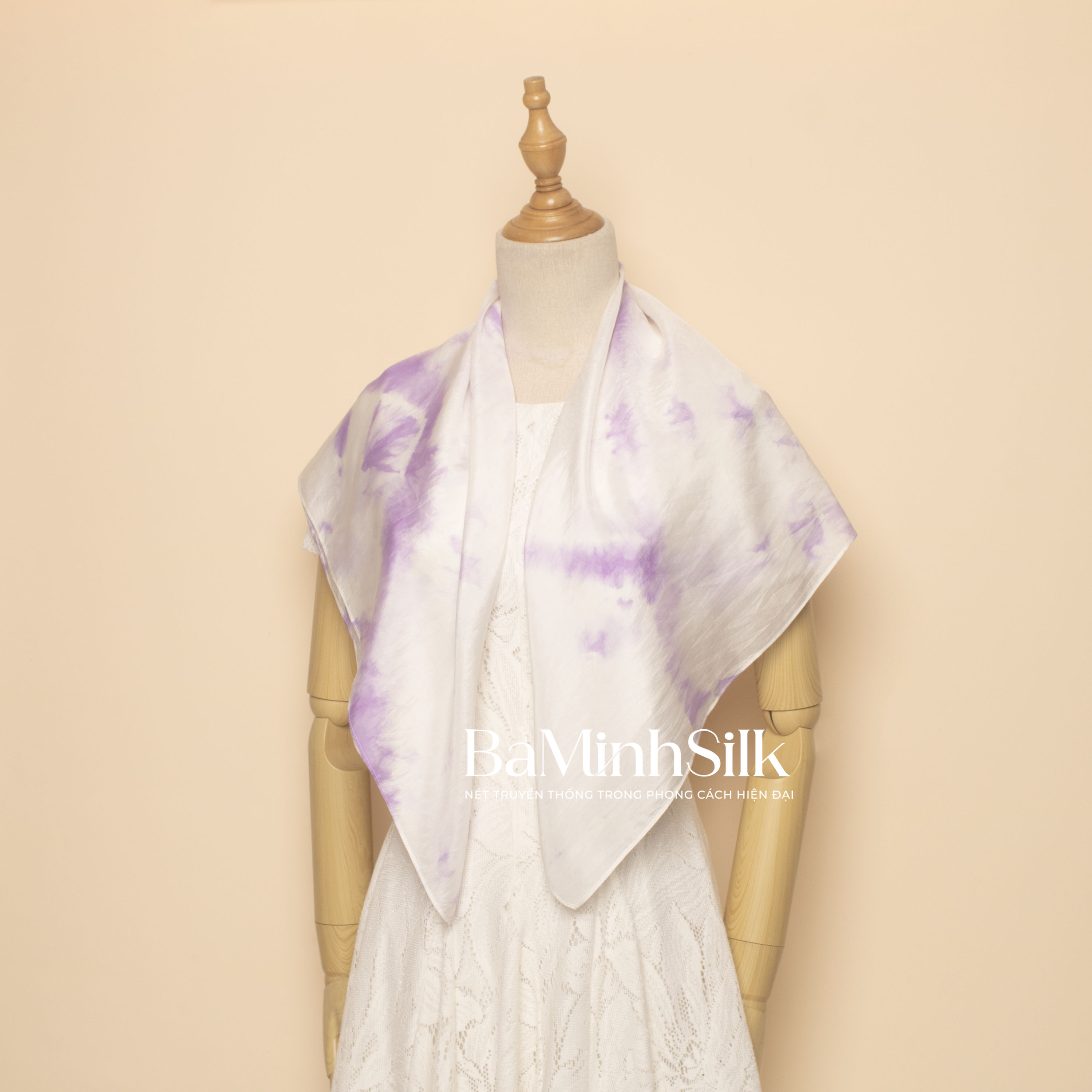 khăn lụa vuông shibori 80x80cm màu tím