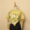 khăn lụa vuông vàng hoa mẫu đơn size 85x85cm