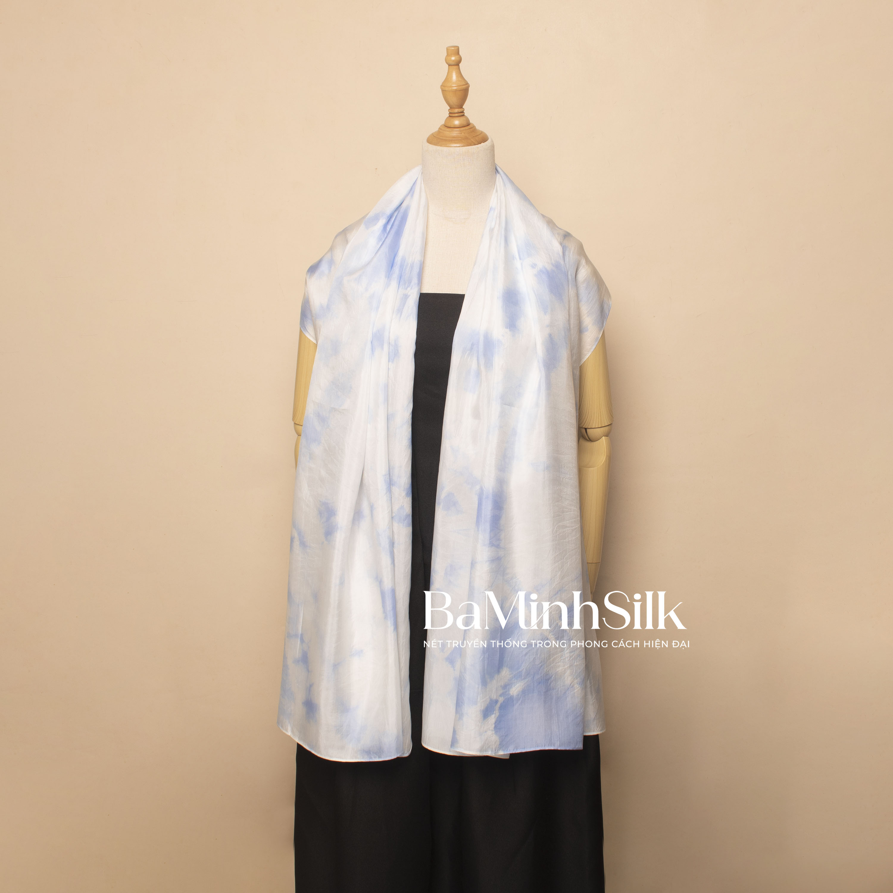 Khăn choàng lụa shibori thời trang cao cấp 85x180cm