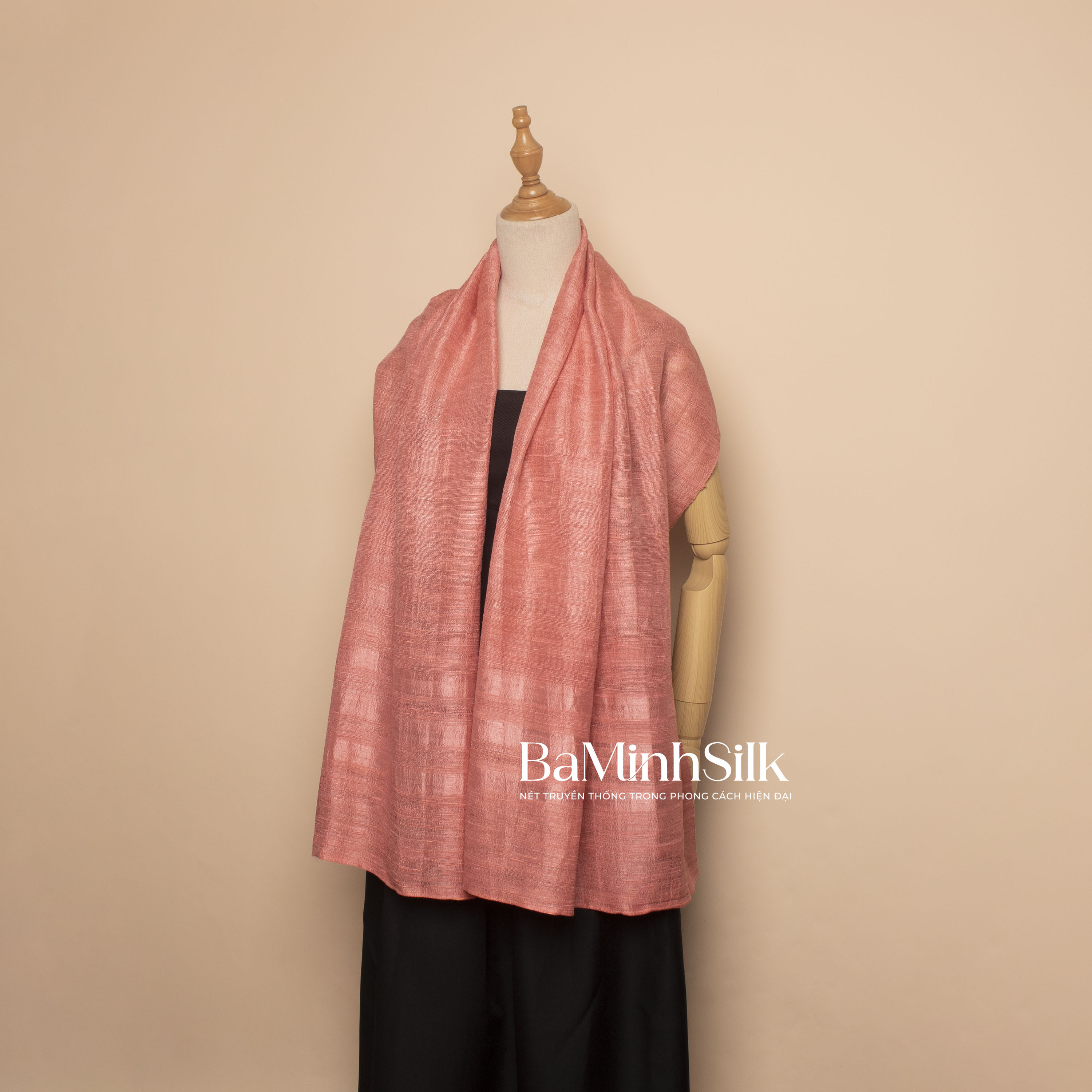 khăn đũi kẻ tơ Hồng 08 khăn đũi tơ tằm kẻ tơ Hồng 08