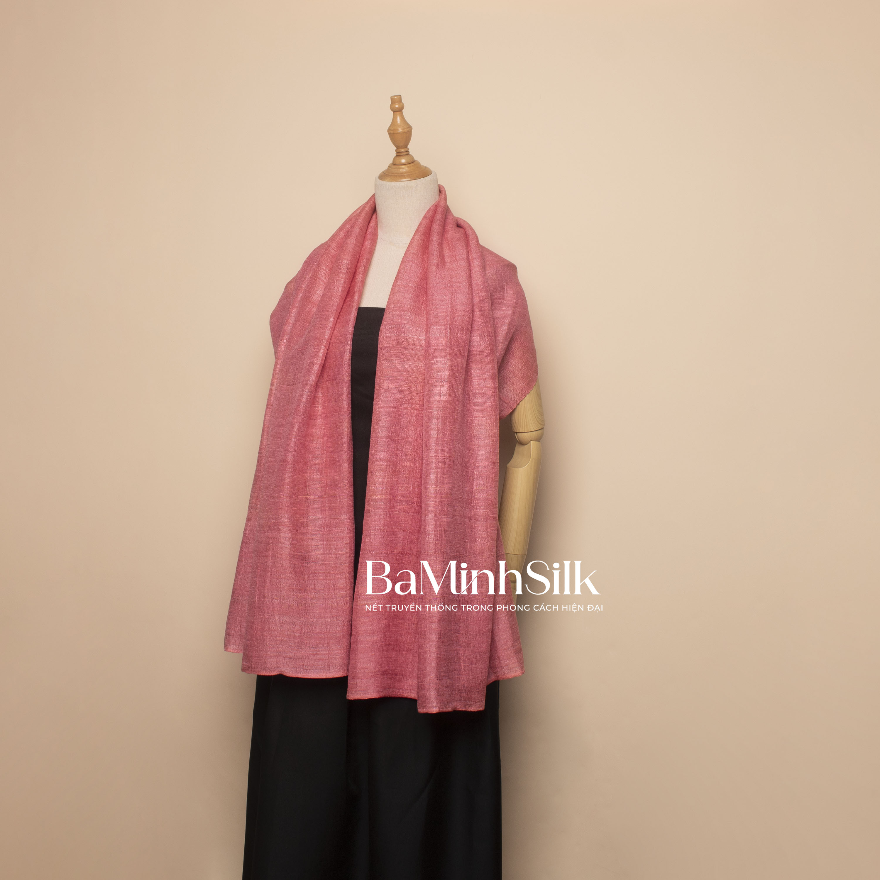 khăn đũi tơ tằm trơn Hồng 08