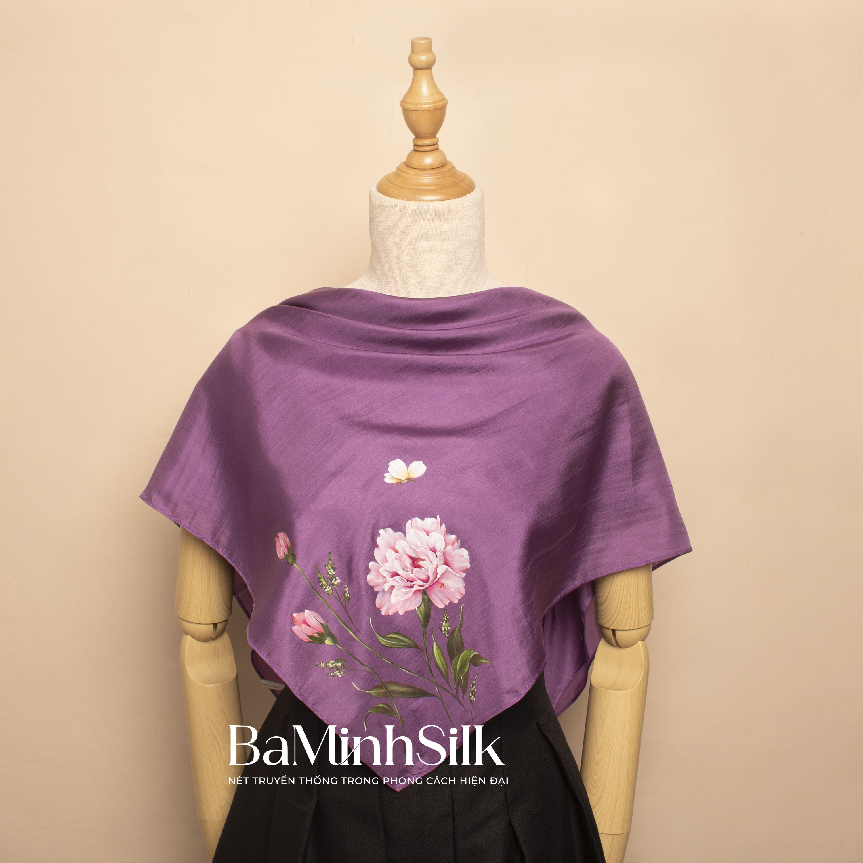 Khăn lụa vuông Hoa Cẩm Chướng vẽ tay cao cấp 80x80cm