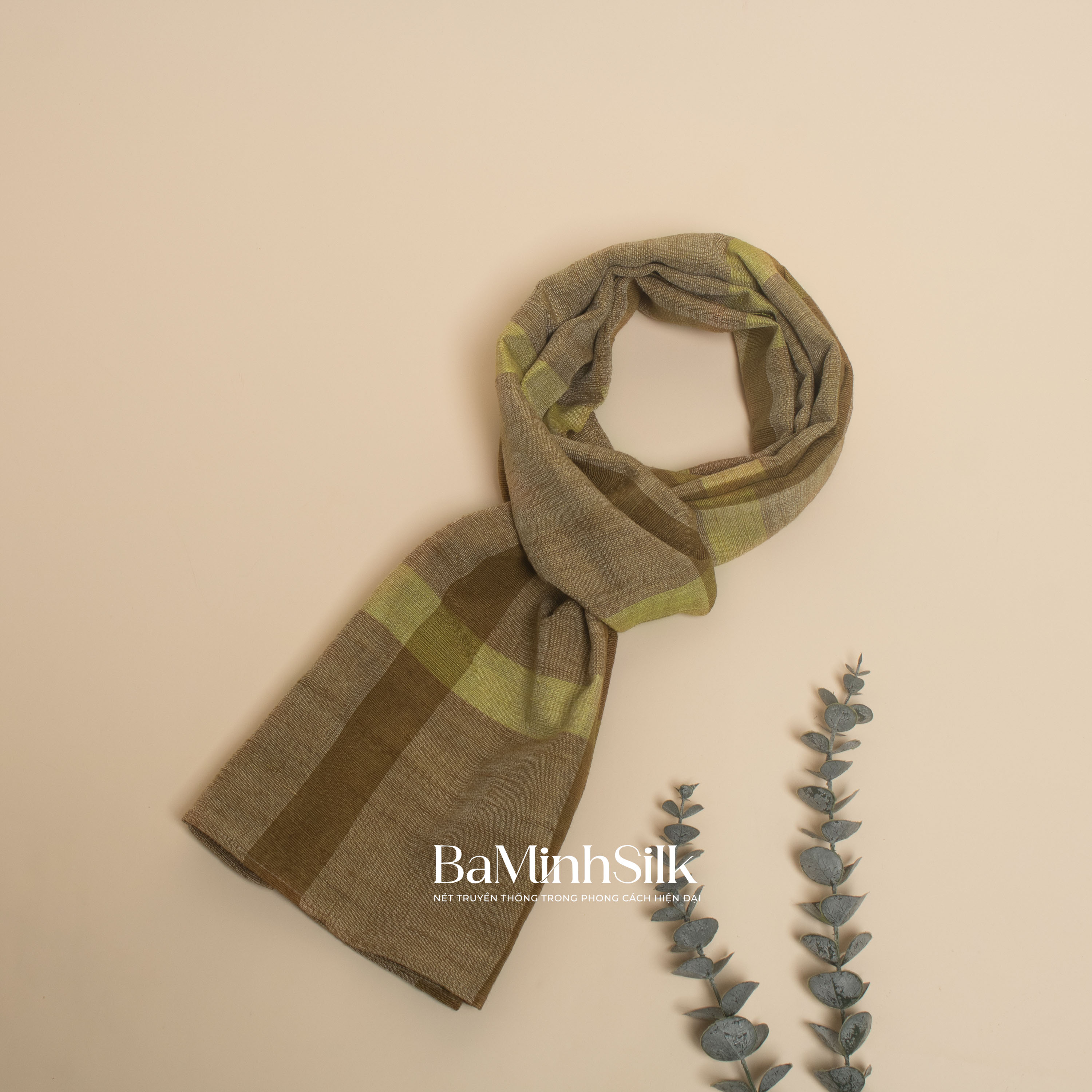 khăn quàng đũi tơ tằm kẻ ô mã 02