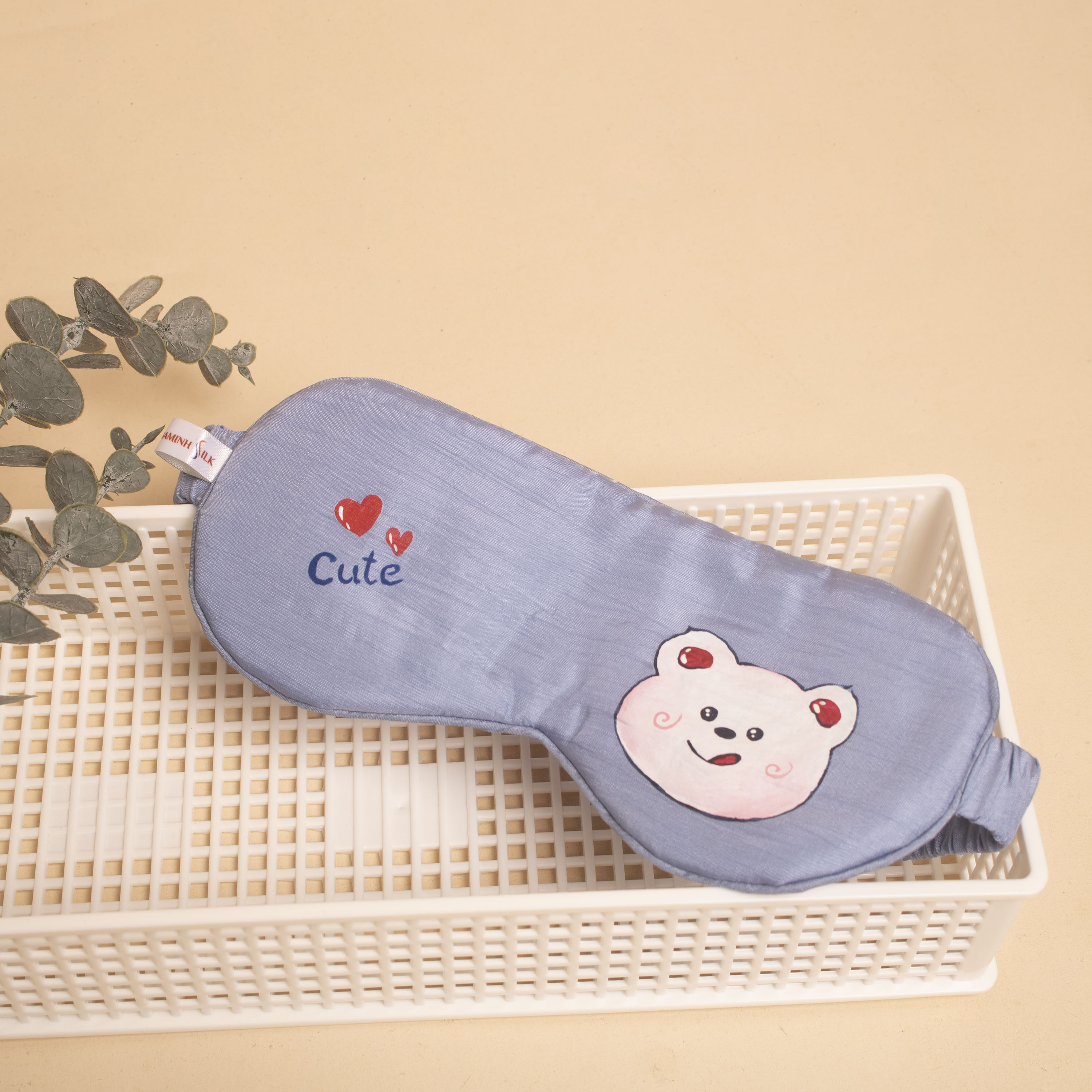 bịt mắt lụa tơ tằm vẽ tay gấu con