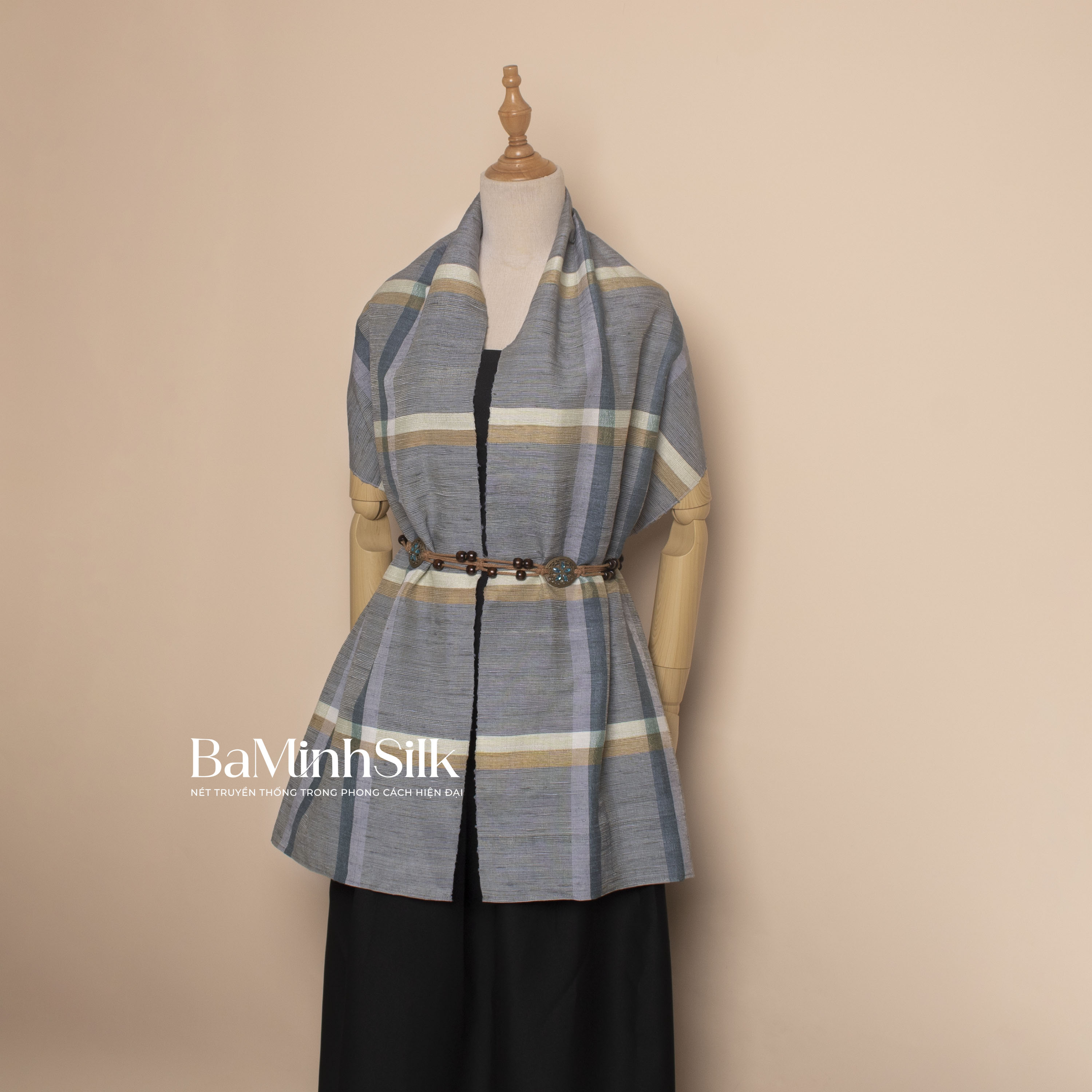 khăn choàng đũi tơ tằm kẻ ô cao cấp mã 18