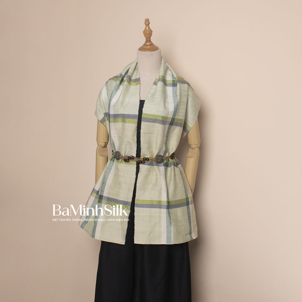 khăn choàng đũi tơ tằm kẻ ô cao cấp mã 24