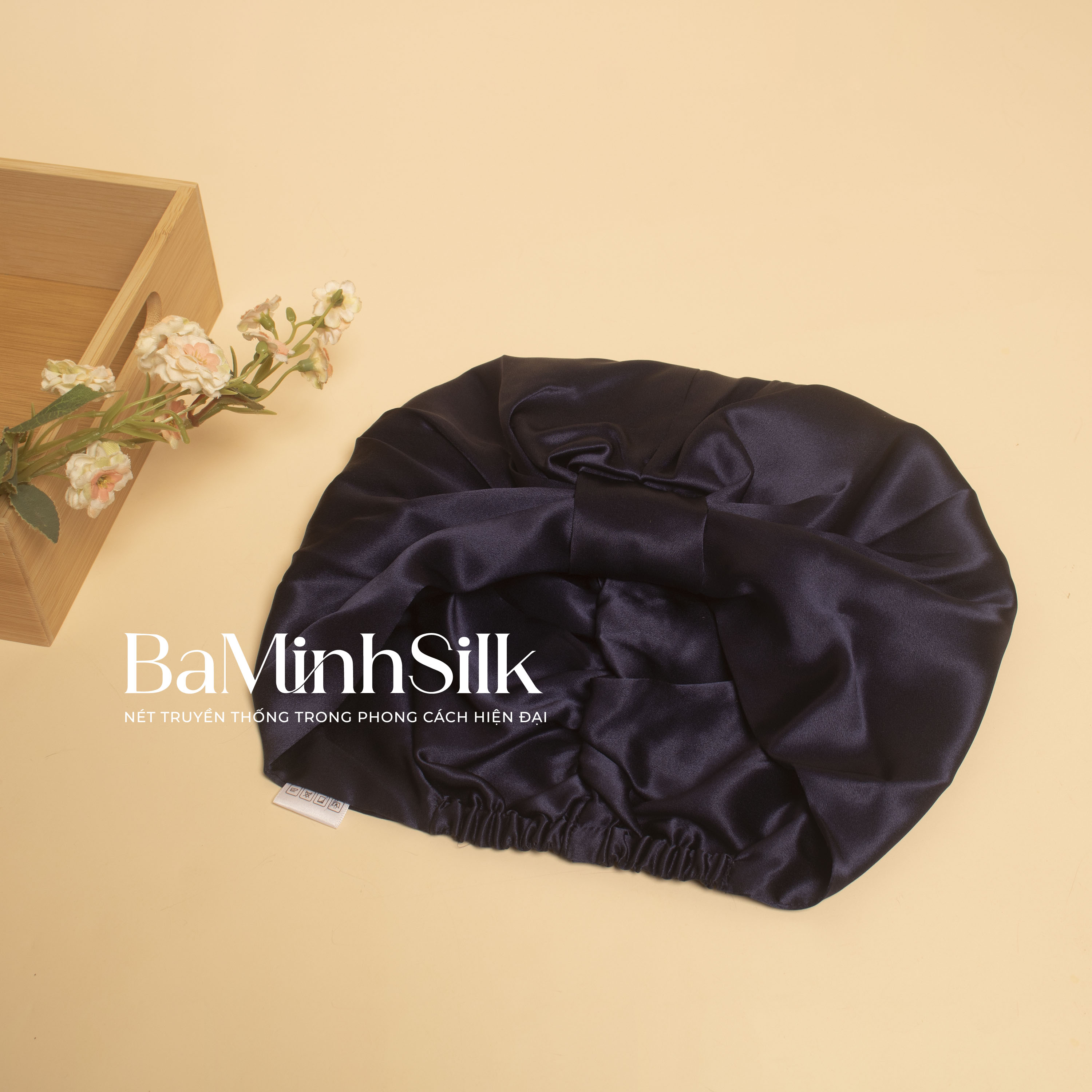 mũ trùm tóc lụa tơ tằm đen